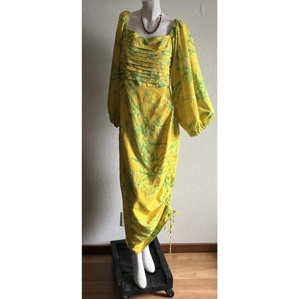 Grass Fields Womens Yellow Floral Print Maxi Dress Size 12